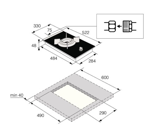 Газовая варочная панель ASKO/ Арт. 741473 ; Газовая варочная панель ASKO, 1 зона,материал стеклокерамика,кольцо для вока-чугун,электроподжиг, цвет черный