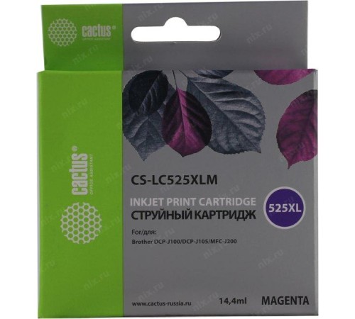-/ Картридж струйный Cactus CS-LC525XLM пурпурный (14.4мл) для Brother DCP-J100/J105/J200