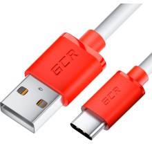 GCR Кабель 1.0m TypeC, белый, красные коннекторы, быстрая зарядка, 28/24 AWG