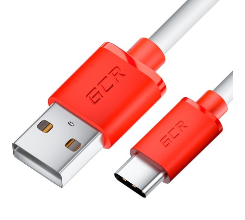 GCR Кабель 1.0m TypeC, белый, красные коннекторы, быстрая зарядка, 28/24 AWG