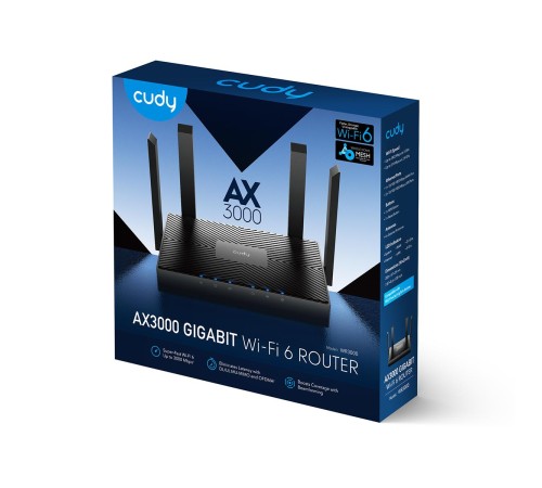 Маршрутизатор/ AX3000 Gigabit Dual Band Wi-Fi 6 Mesh Router, Chipset MT7981BA+MT7976CN+MT7531AE, 802.11ax/ac/a/b/g/n, 2402Mbps at 5GHz + 574Mbps at 2.4GHz, 4 10/100/1000Mbps Ports, 4 x 5dBi fixed antennas, WiFi router/AP/ Repeater/WISP Mode, PPTP/L2TP/Ope Маршрутизатор/ AX3000 Gigabit Dual Band Wi-Fi 6 Mesh Router, Chipset MT7981BA+MT7976CN+MT7531AE, 802.11ax/ac/a/b/g/n, 2402Mbps at 5GHz + 574Mbps at 2.4GHz, 4 10/100/1000Mbps Ports, 4 x 5dBi fixed antennas, WiFi router/AP/ Repeater/WISP Mode, PPTP/L2TP/Ope