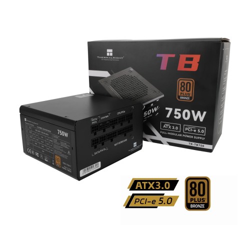 Блок питания 750W/ Power Supply Thermalright, 750W 80+ Bronze (ATX, 3.0, PCIe 5.0, Full modular, 1x24(20+4)pin, 2xCPU 8(4+4)pin, 4xPCIe*2 8(6+2)pin, 3xSATA3, 1x12+4pin (12VHPWR PCIe 5.0 12+4pin 600mm), 3xMOLEX4pin, Active, 120x120mm, 150x140x86mm, APFC, b Блок питания 750W/ Power Supply Thermalright, 750W 80+ Bronze (ATX, 3.0, PCIe 5.0, Full modular, 1x24(20+4)pin, 2xCPU 8(4+4)pin, 4xPCIe*2 8(6+2)pin, 3xSATA3, 1x12+4pin (12VHPWR PCIe 5.0 12+4pin 600mm), 3xMOLEX4pin, Active, 120x120mm, 150x140x86mm, APFC, b