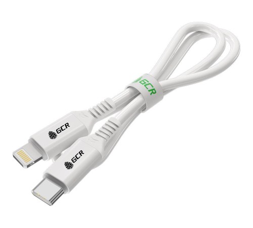 GCR Кабель PREMIUM 1.0m TypeC/Lightning MFI POWER DELIVERY 18 W, быстрая зарядка, белый силикон, AL case белый, белый ПВХ, GCR-53533