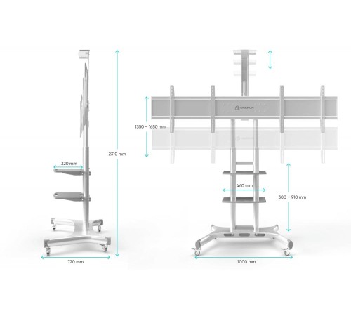 ONKRON мобильная стойка для ТВ 50"-86", макс 105.9кг, белая TS1881 ONKRON мобильная стойка для ТВ 50"-86", макс 105.9кг, белая TS1881
