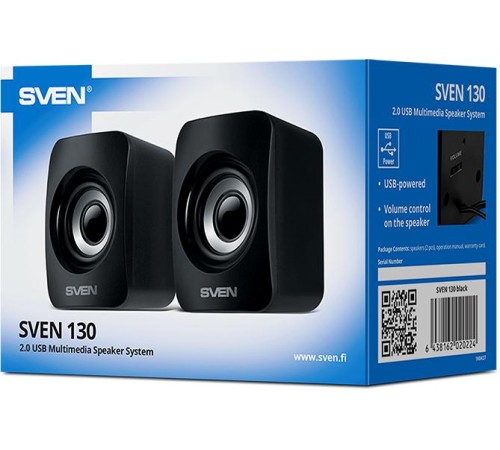 SVEN 130, чёрный, USB, акустическая система 2.0, мощность 2x3 Вт(RMS) SVEN 130, чёрный, USB, акустическая система 2.0, мощность 2x3 Вт(RMS)