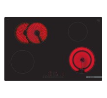 Встраиваемая варочная поверхность BOSCH 45x802x522 мм, стеклокерамическая поверхность, независимая, без рамки, DirectSelect,блокировка от детей, таймер,цвет: черный,