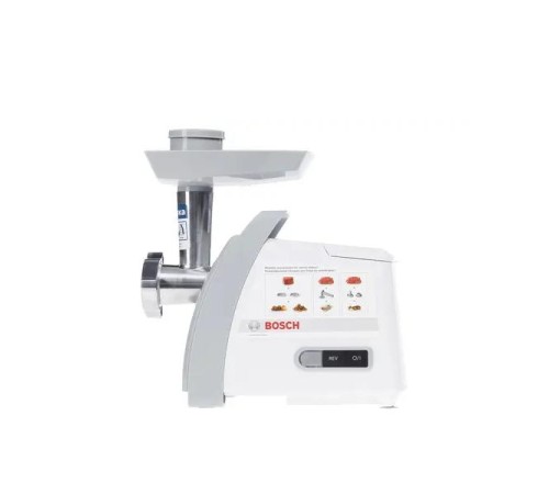 Мясорубка Bosch/ 500/1600Вт, комплект: 2 диска, кебаб, колбаски, цвет: белый/серый фронт Мясорубка Bosch/ 500/1600Вт, комплект: 2 диска, кебаб, колбаски, цвет: белый/серый фронт