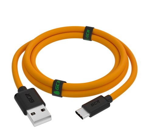 GCR QC Кабель 1.0m, TypeC, быстрая зарядка, оранжевый TPE, черные коннекторы, 28/22 AWG, GCR-52723