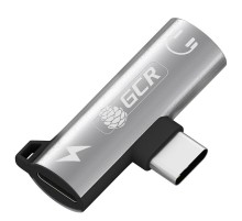 GCR Переходник USB Type C > 3.5mm mini jack + TypeC с отверстием для шнура, серебряный, GCR-53493