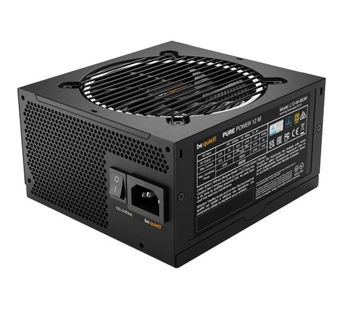 Блоки питания/ Power Supply be quiet! PURE POWER 12 M 850W, 850W 80+ Gold (ATX, 3.0, PCIe 5.0, Full-modular, 1x24(20+4)pin 550mm, 1xCPU(4+4)pin 600mm, 4xPCIe(6+2)pin 500mm, 1x12VHPWR 600mm, 6xSATA3 500mm, 2xMOLEX4pin, Active, 120x120mm, 160x150x86mm, APFC