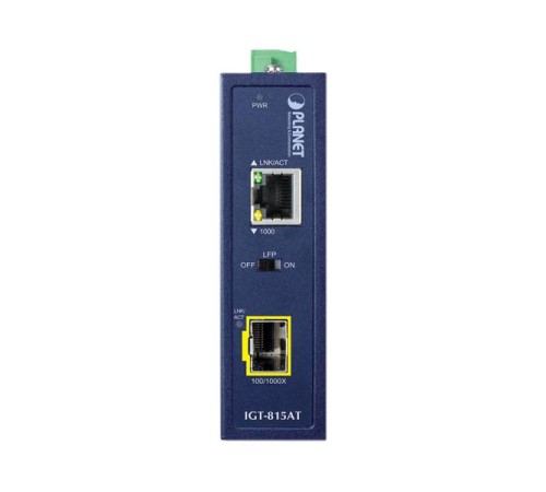 медиа конвертер/ PLANET IGT-815AT IP30 Compact size Industrial 100/1000BASE-X SFP to 10/100/1000BASE-T Media Converter (-40 to 75 C, LFP Supported) медиа конвертер/ PLANET IGT-815AT IP30 Compact size Industrial 100/1000BASE-X SFP to 10/100/1000BASE-T Media Converter (-40 to 75 C, LFP Supported)