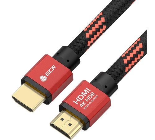 GCR Кабель PROF 1.0m HDMI 2.0, BICOLOR ECO Soft капрон, AL корпус красный, HDR 4:2:2, Ultra HD, 4K 60 fps 60Hz/5K*30Hz, 3D, AUDIO, 18.0 Гбит/с, 28AWG, GCR-54506
