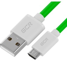 GCR QC Кабель 0.3m MicroUSB, быстрая зарядка, зеленый TPE, белые коннекторы, 28/22 AWG, GCR-53282