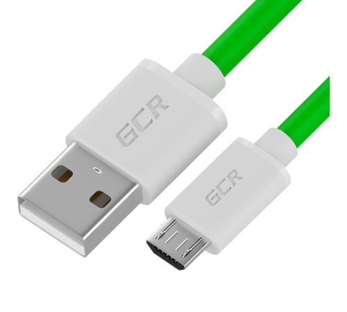 GCR QC Кабель 0.3m MicroUSB, быстрая зарядка, зеленый TPE, белые коннекторы, 28/22 AWG, GCR-53282
