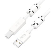 GCR Кабель Premium 1.5m USB 2.0, AM/BM, белый нейлон, ферритовые кольца, 28/24 AWG, экран, армированный, морозостойкий, GCR-54212