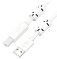 GCR Кабель Premium 1.5m USB 2.0, AM/BM, белый нейлон, ферритовые кольца, 28/24 AWG, экран, армированный, морозостойкий, GCR-54212