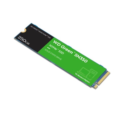 Твердотельный накопитель/ WD SSD Green SN350 NVMe, 250GB, M.2(22x80mm), NVMe, PCIe 3.0 x4, 3D TLC, R/W 2400/900MB/s, IOPs 160 000/150 000, TBW 40, DWPD 0.3 (12 мес.) Твердотельный накопитель/ WD SSD Green SN350 NVMe, 250GB, M.2(22x80mm), NVMe, PCIe 3.0 x4, 3D TLC, R/W 2400/900MB/s, IOPs 160 000/150 000, TBW 40, DWPD 0.3 (12 мес.)