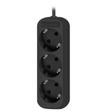 Удлинитель с заземлением Defender M330 3.0 м, 3 розетки, черный/ Power supply grounded Defender M330 3.0 m, 3 sockets, black
