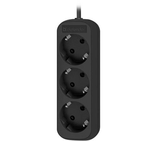 Удлинитель с заземлением Defender M330 3.0 м, 3 розетки, черный/ Power supply grounded Defender M330 3.0 m, 3 sockets, black