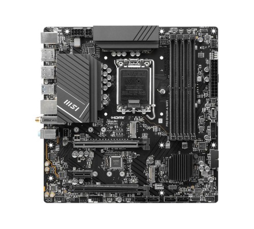Материнская плата/ MB MSI INTEL B760 s1700, 4xDDR5(256GB), 2xHDMI 2.1/2xDP, 2xPCIe 4.0x16, 1xPCIe 3.0, 1xLAN (2.5GbE), Wi-Fi, BT, 4xSATA 6Gb/s, 2xM.2, 4xUSB 3.2, 2xUSB 2.0, 1xPS/2, mATX Материнская плата/ MB MSI INTEL B760 s1700, 4xDDR5(256GB), 2xHDMI 2.1/2xDP, 2xPCIe 4.0x16, 1xPCIe 3.0, 1xLAN (2.5GbE), Wi-Fi, BT, 4xSATA 6Gb/s, 2xM.2, 4xUSB 3.2, 2xUSB 2.0, 1xPS/2, mATX