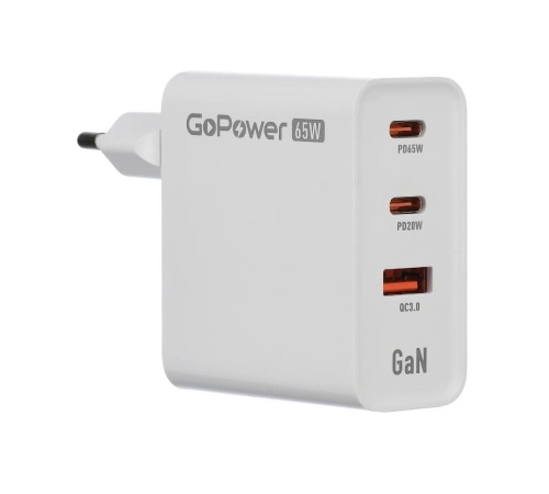 Сетевое З/У/ Сетевое З/У GoPower GPQC10 1USB+2Type-C 65W QC3.0 GAN белый Сетевое З/У/ Сетевое З/У GoPower GPQC10 1USB+2Type-C 65W QC3.0 GAN белый