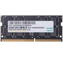Оперативная память Apacer  DDR4  32GB  3200MHz SO-DIMM (PC4-25600) CL22 1.2V (Retail) 2048*8  3 years (AS32GGB32CSBBGH/ES.32G21.PSI)