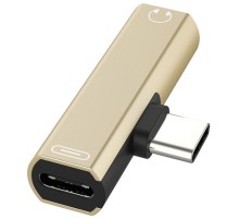 GCR Переходник USB Type C > 3.5mm mini jack + TypeC, золотой, GCR-UC2AUX