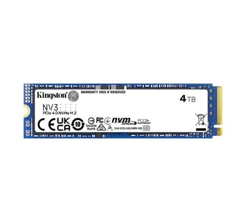 Твердотельный накопитель Kingston SSD 4TB NV3 M.2 2280 NVMe Gen4x4 R6000/W5000MB/s MTBF 2M 1280TBW Retail 1 year