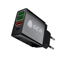 GCR Сетевое зарядное устройство на 4 USB порта (2 х 2A + QC 3.0 + PD 18W) , черное, GCR-52884