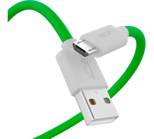 GCR QC Кабель 0.3m MicroUSB, быстрая зарядка, зеленый TPE, белые коннекторы, 28/22 AWG, GCR-53282