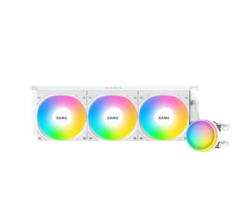 Водяное охлаждение для процессора/ Water Cooling System SAMA L60 White (360mm, White, ARGB/ Fans: 3x120mm, 82.79CFM, 29dBA, 2000RPM/ Pump height 52mm, 29dBA, 2500RPM, Rad thickness 27mm/ S: 1851, 1700, 1200, 20XX, 115X, AM5, AM4)