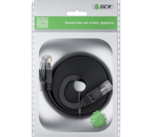GCR Патч-корд 5.0m PROF плоский прямой кат.7 ethernet, медь, черный, RJ45, T568B, GCR-53178