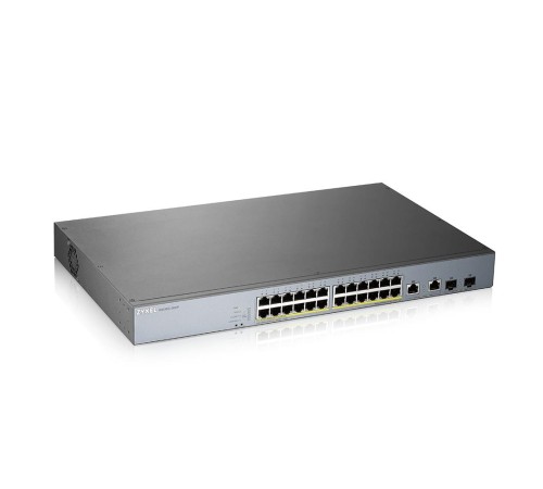 Коммутатор/ ZYXEL GS1350-26HP L2 PoE + switch for IP cameras, 24xGE PoE +, 2xCombo (SFP / RJ-45), PoE budget 375 W, power transfer distance up to 250 m, auto-reloading of PoE ports, increased overvoltage and electrostatic discharge protection