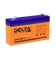 Батарея DELTA серия DTM, DTM 6012, напряжение 6В, емкость 1.2Ач (разряд 20 часов),  макс. ток разряда (5 сек.) 18А, макс. ток заряда 0.345А, свинцово-кислотная типа AGM, клеммы F1, ДxШxВ 97х24х52мм., вес 0.31кг., срок службы 6 лет./ Battery DELTA series D