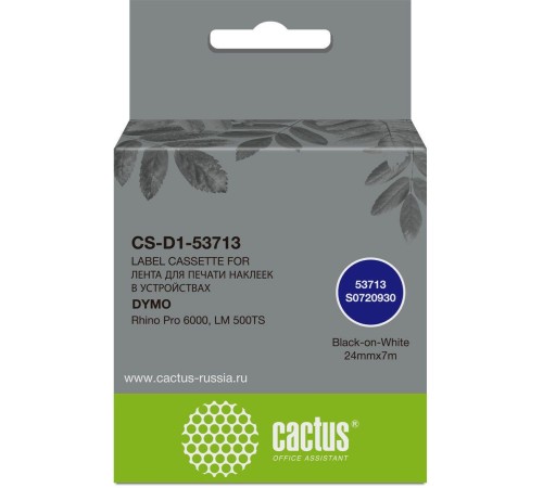 -/ Картридж ленточный Cactus CS-D1-53713 53713 черный/белый для Dymo Rhino Pro 6000, LM 500TS