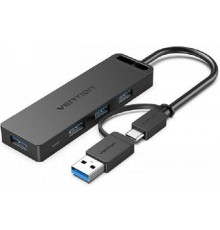 Концентратор Vention OTG USB-C+USB 3.0 / 4xUSB 3.0 порта Черный - 0.15м.