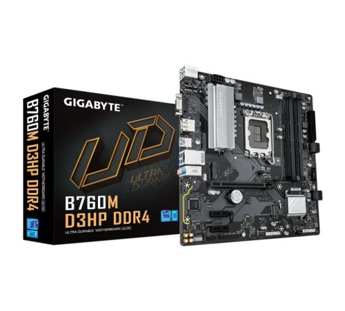Материнская плата GIGABYTE B760M D3HP DDR4, LGA1700, B760, 4*DDR4, 4*SATA, 2*M.2, 3*USB 3.2, 2*USB 2.0, 1*PCIx16, 2*PCIx1, D-Sub+HDMI+DP, mATX
