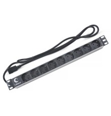  Cabeus PDU-9P-2IEC Блок евророзеток для 19" шкафов, гориз., 9 розеток, 10 A, без выключателя, алюминиевый корпус, шнур 2 м, вилка IEC 320 C14