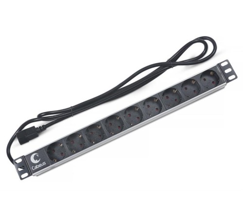 Cabeus PDU-9P-2IEC Блок евророзеток для 19" шкафов, гориз., 9 розеток, 10 A, без выключателя, алюминиевый корпус, шнур 2 м, вилка IEC 320 C14