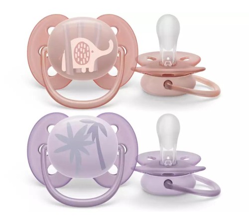 Пустышка ultra soft, слоник/пальмы, 0-6 мес., 2 шт.