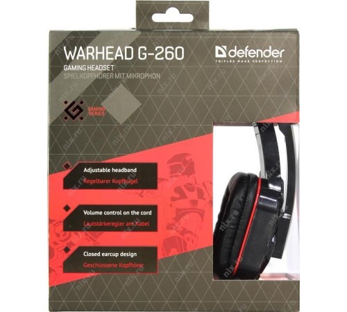 Defender Игровая гарнитура Warhead G-260 красный + черный, кабель 1,8 м