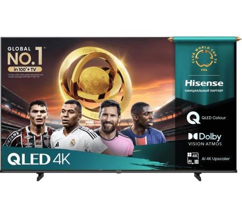 Телевизор ЖК 55'' Hisense/ 55", QLED, Ultra HD, Smart TV (ОС VIDAA U9), Wi-Fi, DVB-T2/T/C/S2/S, 2х7W, CI+(1.4), 3хHDMI, 2хUSB, Works with Alexa, Alexa Built-in, VIDAA Voice, Yandex, Black 2025