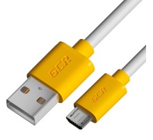 GCR Кабель 1.0m MicroUSB, белый, желтые коннекторы, быстрая зарядка, 28/24 AWG, GCR-53221