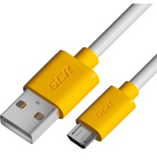 GCR Кабель 1.0m MicroUSB, белый, желтые коннекторы, быстрая зарядка, 28/24 AWG, GCR-53221