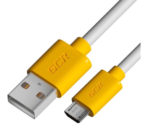 GCR Кабель 1.0m MicroUSB, белый, желтые коннекторы, быстрая зарядка, 28/24 AWG, GCR-53221