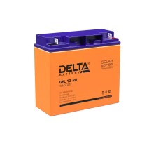 Батарея DELTA серия GEL, GEL 12-20, напряжение 12В, емкость 20Ач (разряд 20 часов),  макс. ток разряда (5 сек.) 240А, макс. ток заряда 4А, свинцово-кислотная типа AGM+GEL, клеммы под гайку и болт M6, ДxШxВ 181х77х167мм., вес 5.3кг., срок службы 10-12 лет.