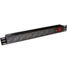 Блок розеток Блок розеток 19", 1-фазный с выключателем, 10A / 250V, 8xSchuko, без шнура питания, разъем C14