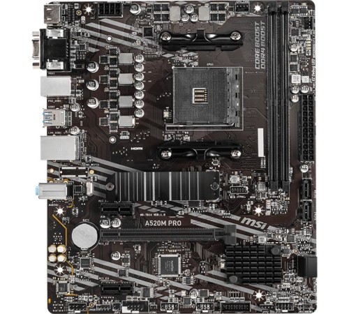 Материнская плата/ MB MSI AMD A520 sAM4, 2xDDR4(64GB), D-SUB/HDMI 2.1/DP, 1xPCIe 3.0x16, 2xPCIe 3.0, 1xLAN, 4xSATA 6Gb/s, 1xM.2, 4xUSB 3.2, 2xUSB 2.0, 1xPS/2, mATX Материнская плата/ MB MSI AMD A520 sAM4, 2xDDR4(64GB), D-SUB/HDMI 2.1/DP, 1xPCIe 3.0x16, 2xPCIe 3.0, 1xLAN, 4xSATA 6Gb/s, 1xM.2, 4xUSB 3.2, 2xUSB 2.0, 1xPS/2, mATX