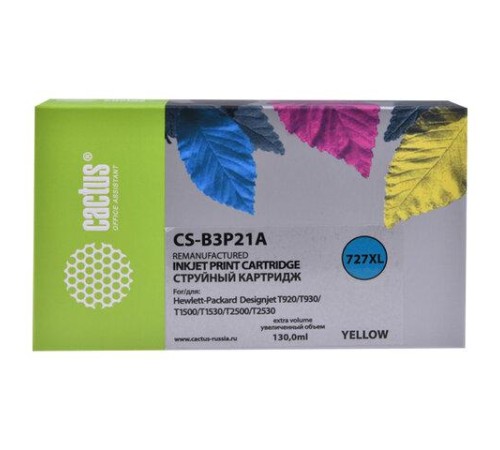 -/ Картридж струйный Cactus CS-B3P21A №727 желтый (130мл) для HP DJ T920/T1500/T2530