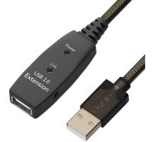 GCR Удлинитель активный 5.0m USB 2.0, AM/AF, GOLD, черно-прозрачный, с усилителем сигнала, разъём для доп.питания, 28/24 AWG